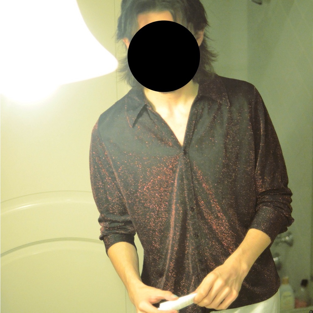 Burgundy and black sparkly retro disco shirt glitter